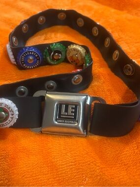 Vintage Y2K Punk Black Recycled Rubber Belt with Seatbelt Closure & Bottle Caps